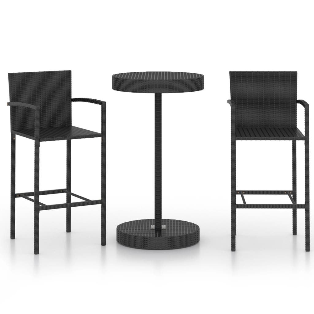 Set mobilier de bar de gradina 3 piese masa cu 2 scaune fotoliu, vidaXL, Ratan-Otel, Negru