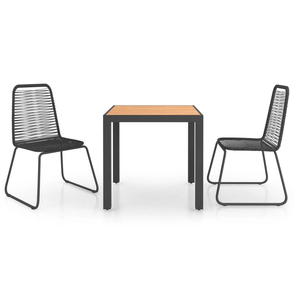 Set mobilier de gradina, 3 piese, negru si maro, ratan PVC