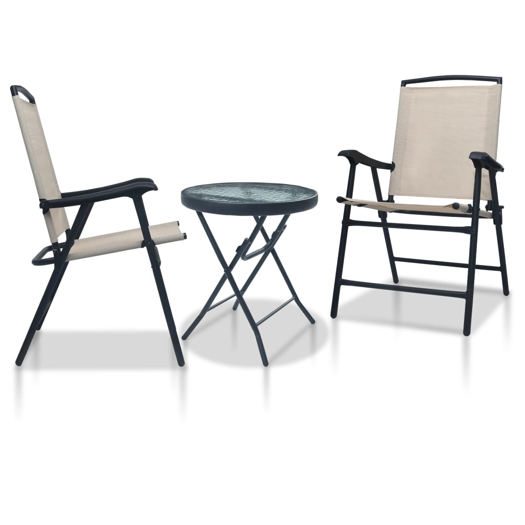 Set mobila bistro de gradina cu 1 masa rotunda si 2 scaune, vidaXL, Otel, 62 x 59 x 93 cm, Crem