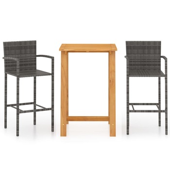 Set de bar pentru gradina cu 1 masa si 2 scaune cu spatar, vidaXL, 70 x 70 x 104 cm, Gri Set de bar pentru gradina cu 1 masa si 2 scaune cu spatar, vidaXL, 70 x 70 x 104 cm, Gri