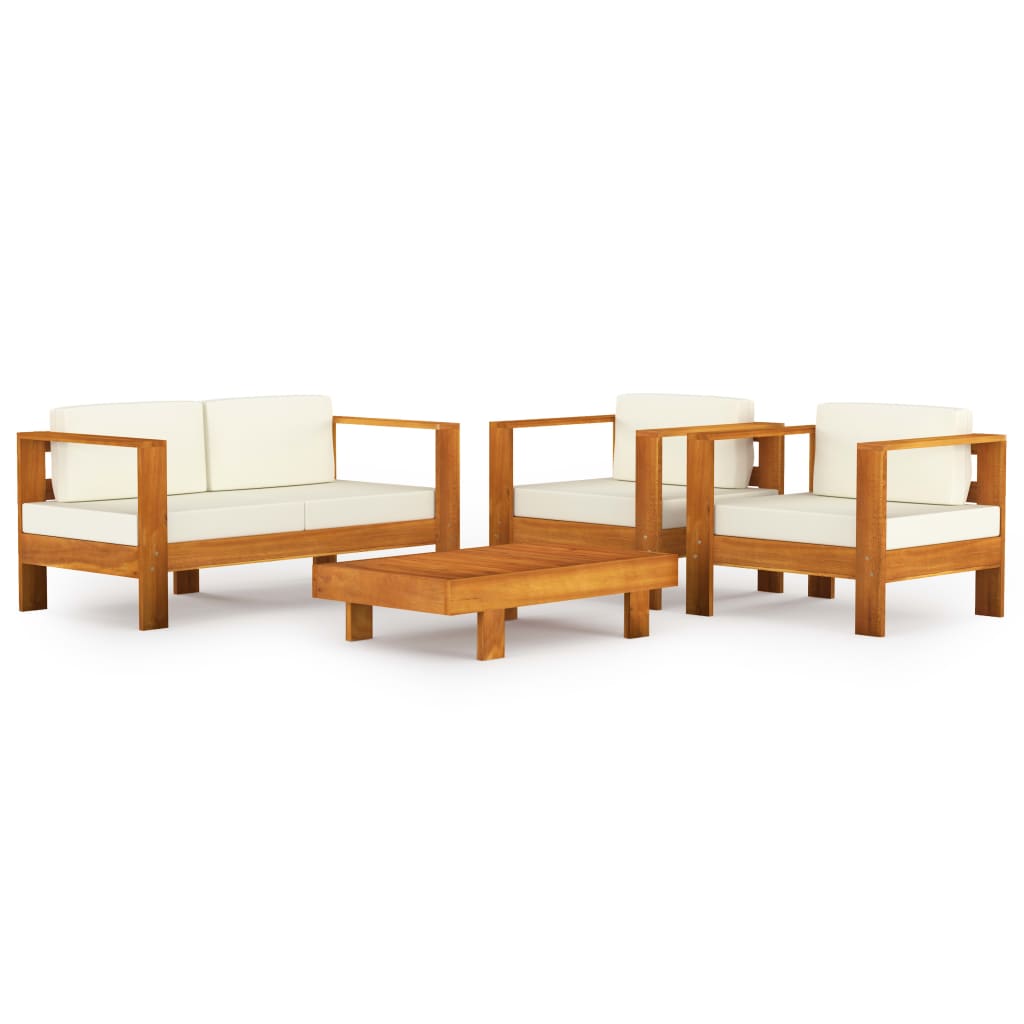Set mobilier de gradina 4 piese canapea fotolii si masuta, vidaXL, Lemn de acacia, Maro/Crem
