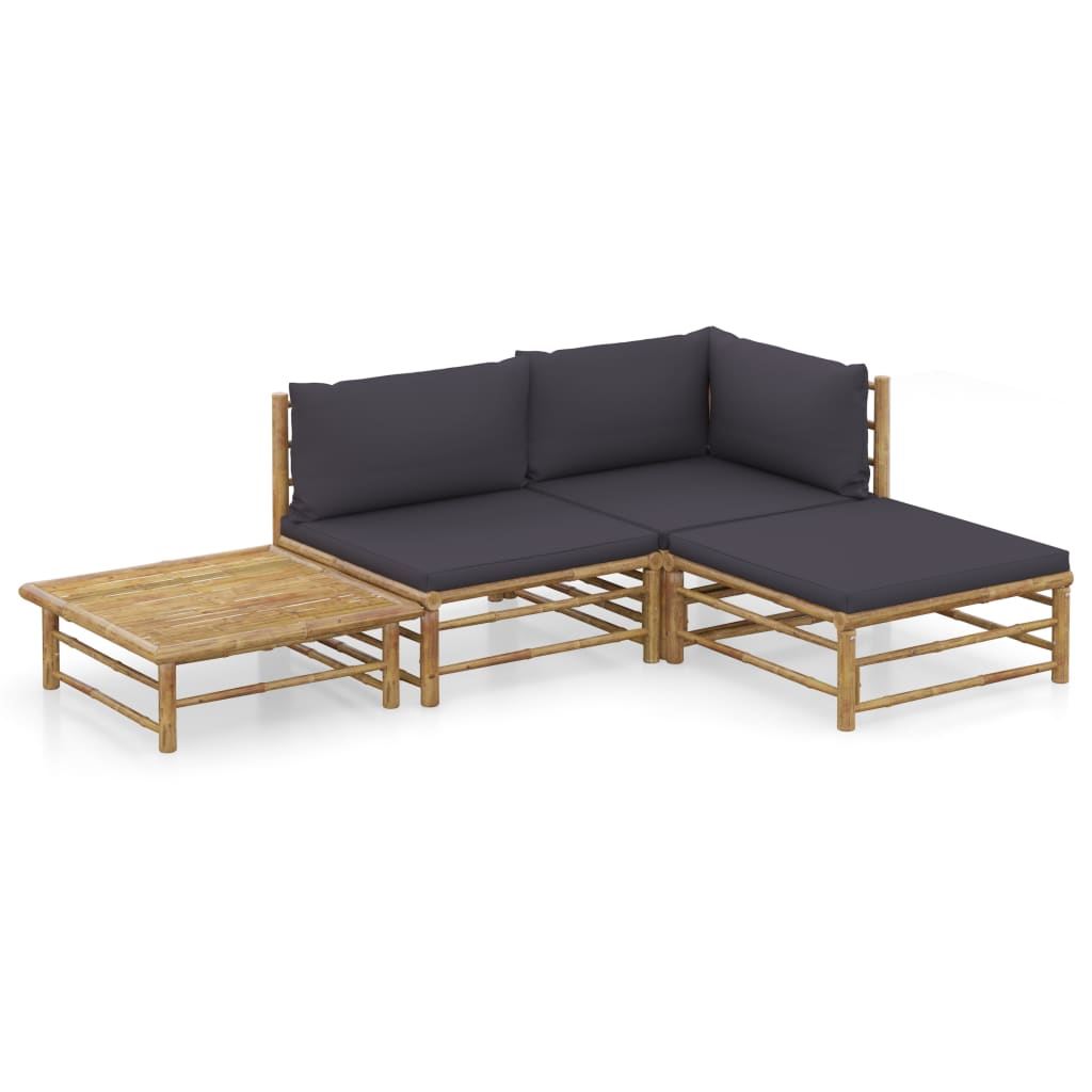 Set mobilier de gradina, 4 piese, perne gri inchis, bambus