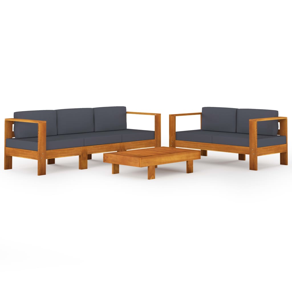 Set mobilier gradina perne gri inchis, 5 piese, lemn acacia