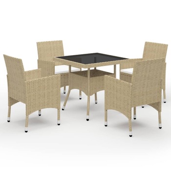 Set mobilier de gradina din 5 piese cu perne vidaXL, Poliratan, 80 x 80 x 75 cm , Bej Set mobilier de gradina din 5 piese cu perne vidaXL, Poliratan, 80 x 80 x 75 cm , Bej