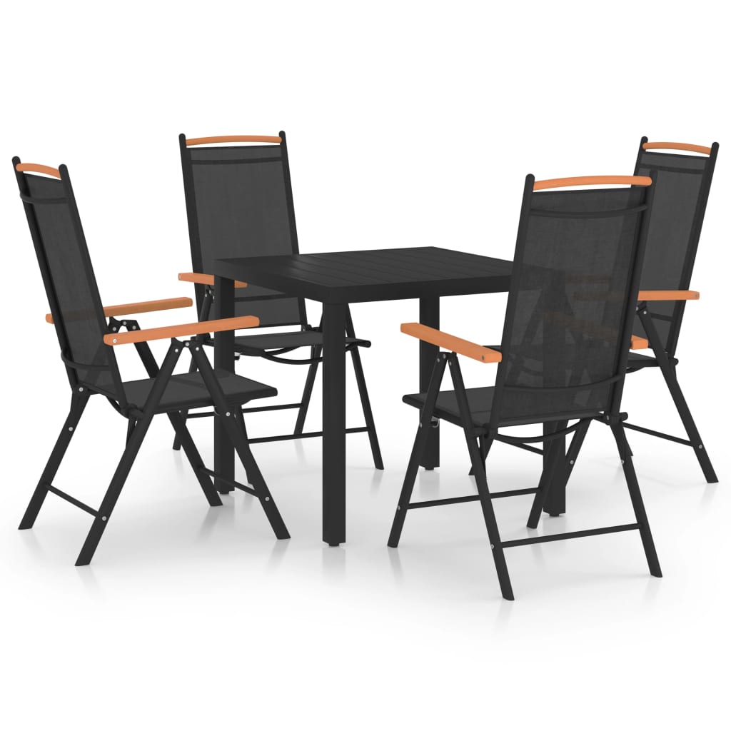 Set de exterior 5 piese masa cu scaune, vidaXL, Aluminiu, 80 x 80 x 74 cm, Negru-Maro