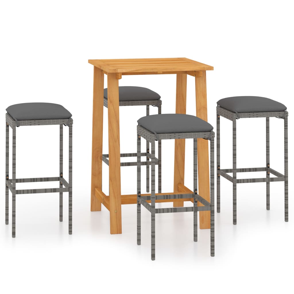 Set mobilier de bar de gradina cu perne, 5 piese, gri