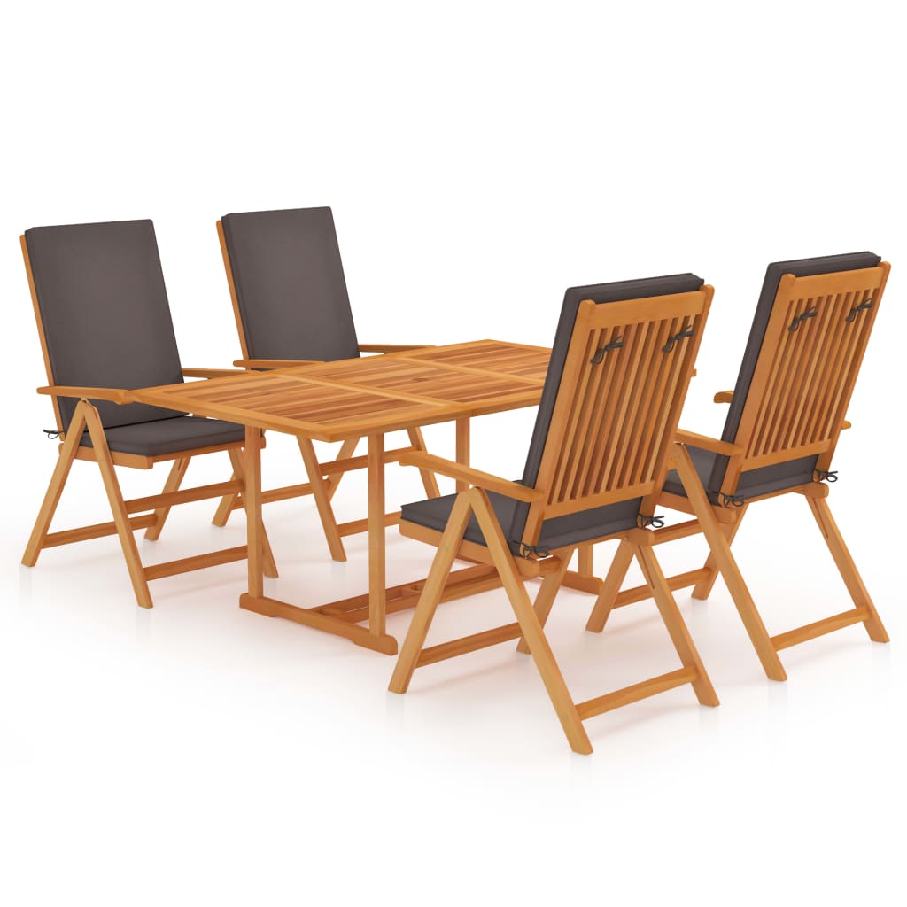 Set mobilier de gradina din 5 piese cu perne gri vidaXL, Lemn, 150 x 90 x 75 cm, Maro/Gri