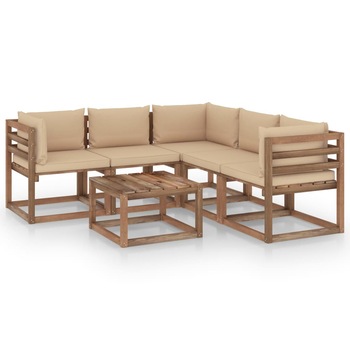 Set mobilier de gradina cu 2 canapele de mijloc, 3 canapele de colt cu perne si 1 masa vidaXL, Lemn, 60 x 60 x 36.5 cm, Maro/Bej Set mobilier de gradina cu 2 canapele de mijloc, 3 canapele de colt cu perne si 1 masa vidaXL, Lemn, 60 x 60 x 36.5 cm, Maro/Bej