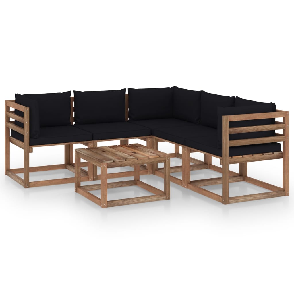 Set mobilier gradina, perne antracit, 6 piese, lemn pin tratat