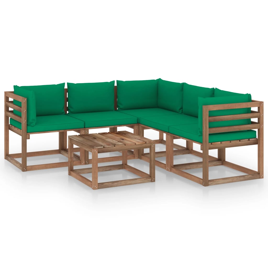 Set mobilier gradina, perne verzi, 6 piese, lemn pin tratat