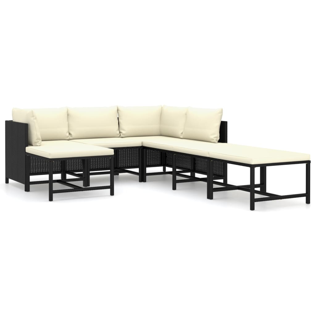 Set mobilier de gradina cu 4 canapele si 3 tabureti cu perne, vidaXL, Poliratan, 60 x 60 x 60 cm, Negru