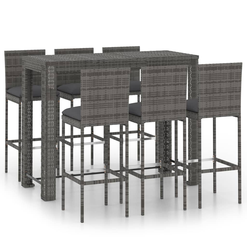 Set mobilier de bar de gradina 7 piese, masa dreptunghiulara cu scaune, vidaXL, Poliratan, Gri/Antracit