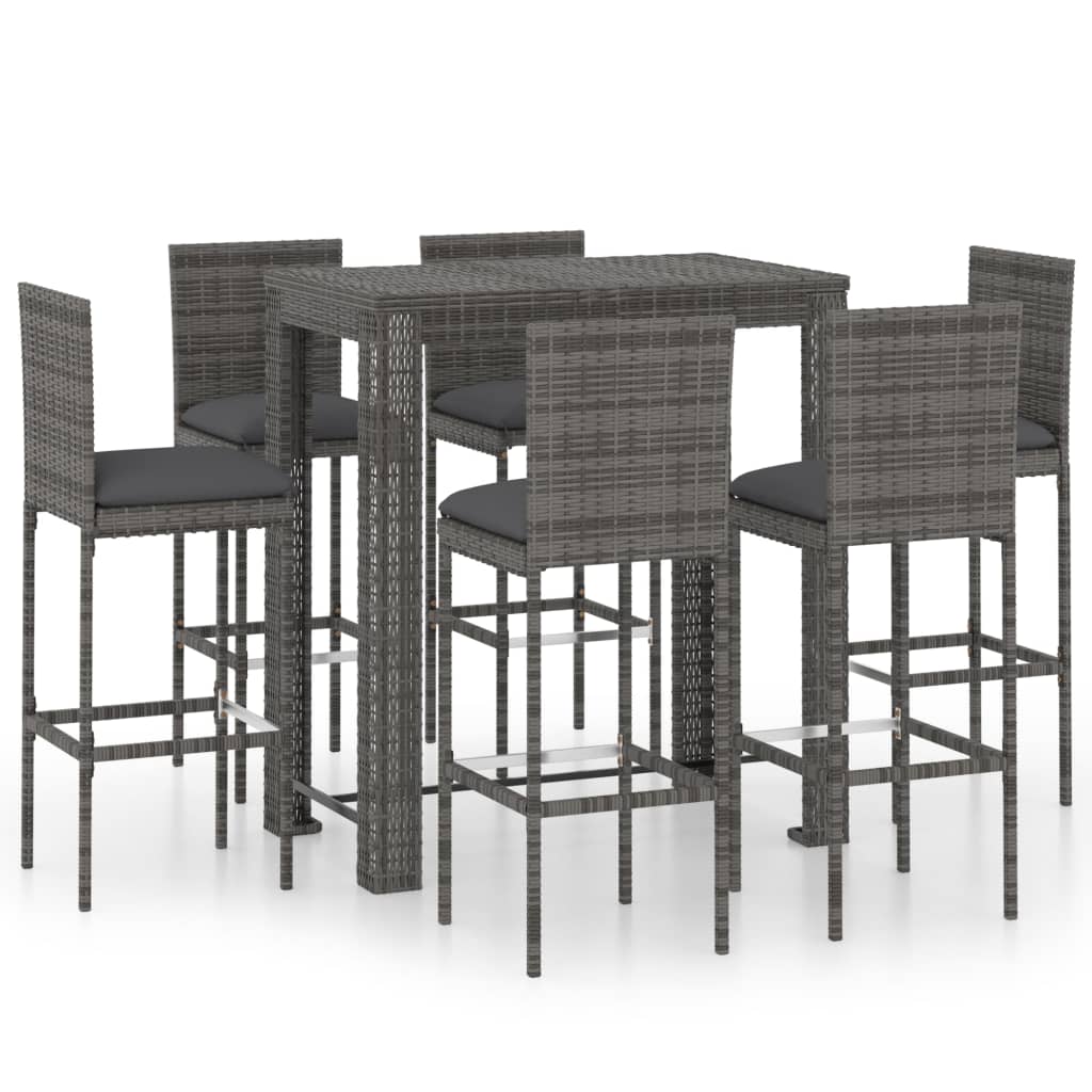 Set mobilier de bar de gradina 7 piese, masa cu scaune, vidaXL, Poliratan, Gri/Antracit