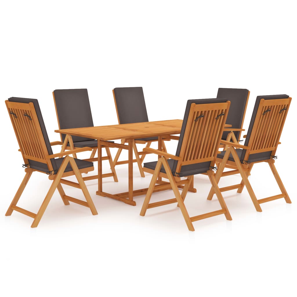 Set mobilier de gradina 7 piese, masa oval cu scaune, vidaXL, Lemn masiv de tec, Maro/Gri inchis