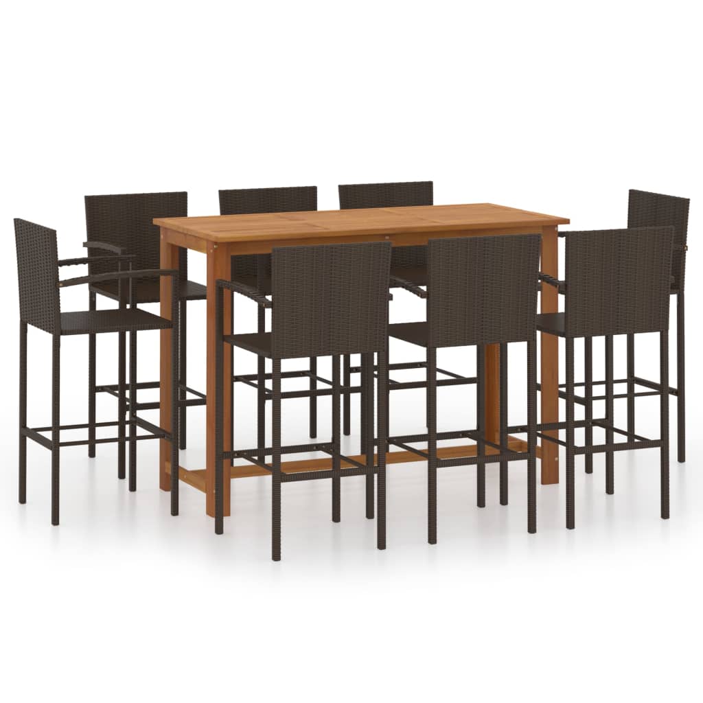Set mobilier bar de gradina, 9 piese, maro