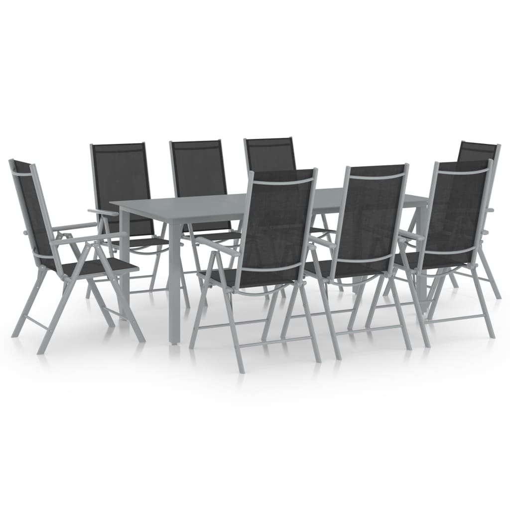 Set mobilier de gradina, 9 piese, argintiu si negru, aluminiu