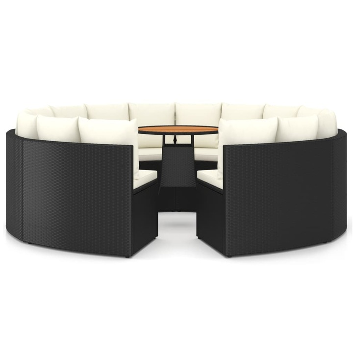 Set mobilier de gradina cu perne, vidaXL, 9 piese, negru, poliratan, 26.45 kg 3064896