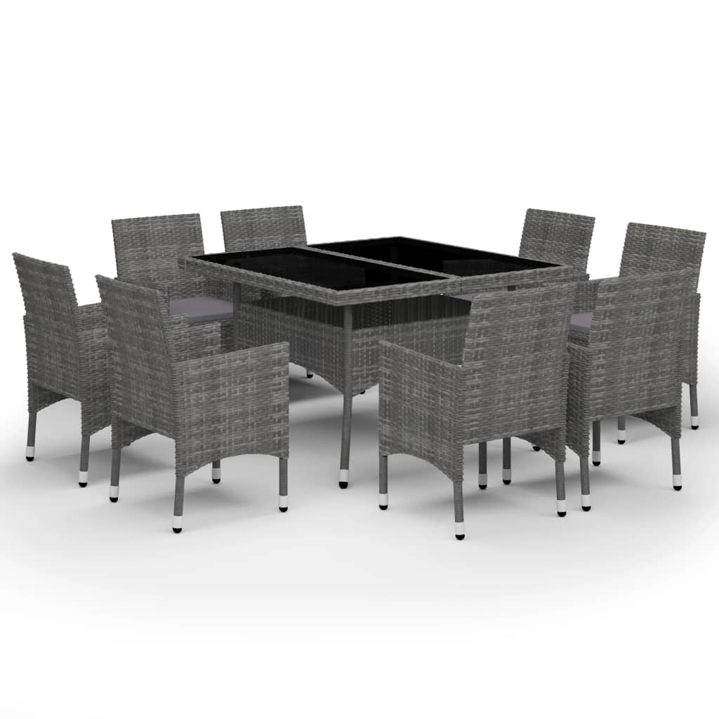 Set mobilier de gradina 9 piese masa cu scaune, vidaXL, Ratan-Sticla sezurizata, Gri