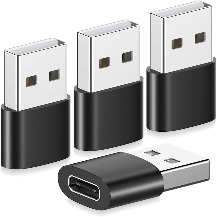 Set 4 adaptoare FAC, USB C mama la USB tata, Negru