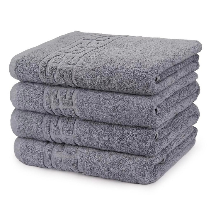 Set 4 Prosoape, 50x90 cm, Gri, 155-P, 100% Bumbac, Greek Border