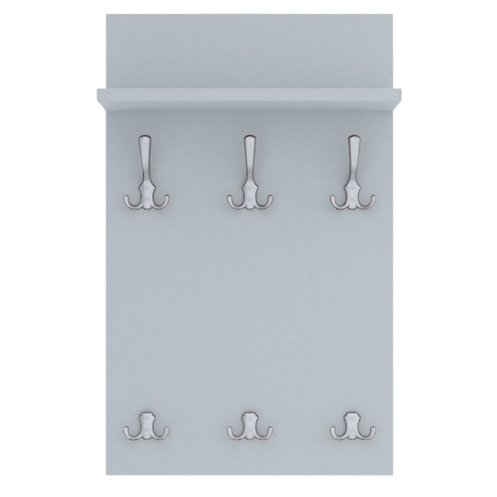 Cuier de perete AKKE MIDI, 6 cârlige, gri deschis, 70x40cm