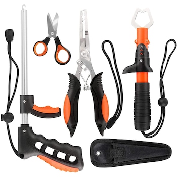 Kit multifunctional 4in1 , Cleste de pescuit, dispozitiv grip pentru pesti, extractor de carlige, foarfeca, Negru/Portocaliu Kit multifunctional 4in1 , Cleste de pescuit, dispozitiv grip pentru pesti, extractor de carlige, foarfeca, Negru/Portocaliu