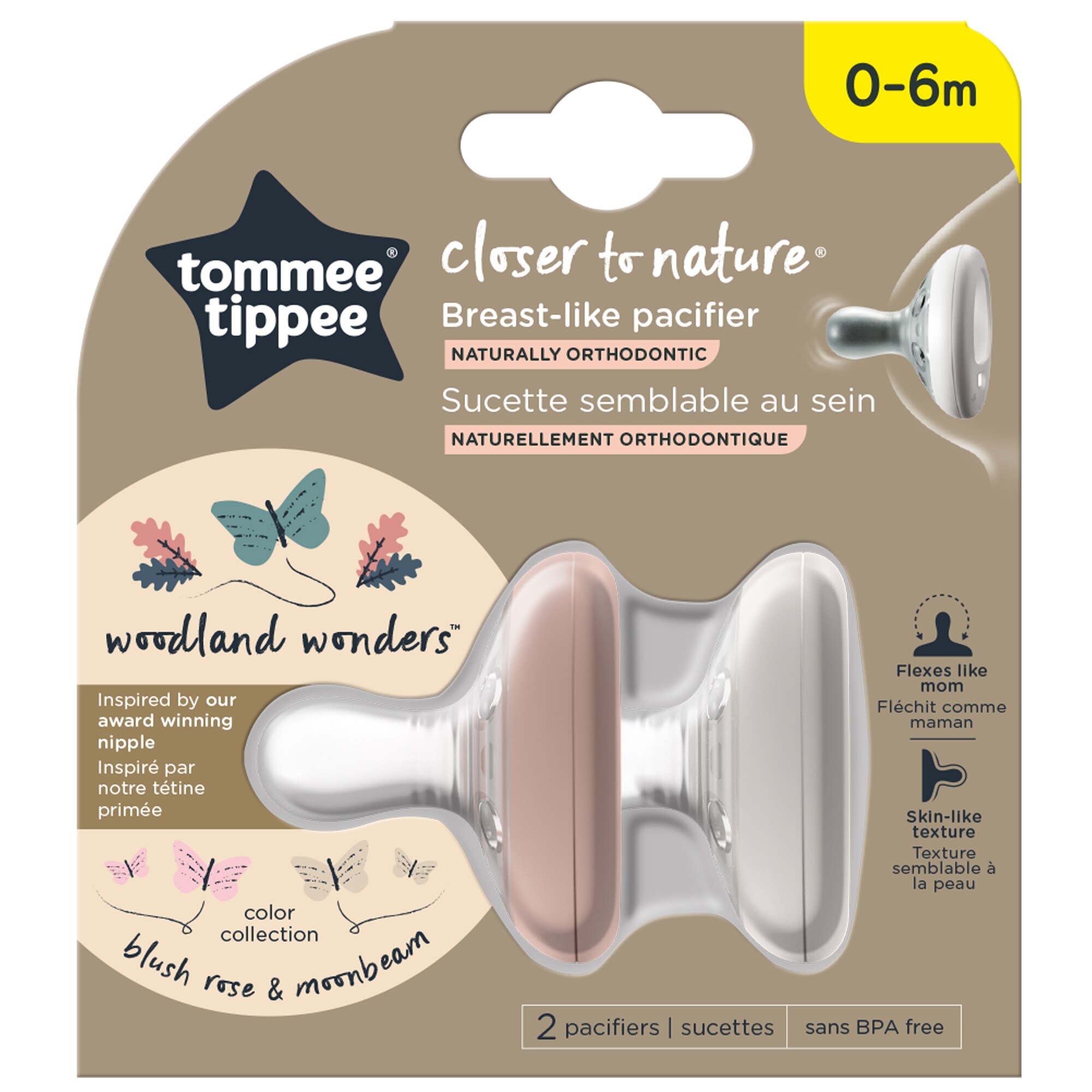 Suzeta Tommee Tippee Closer to Nature, 0-6 luni, 2 buc, Gri/Maro