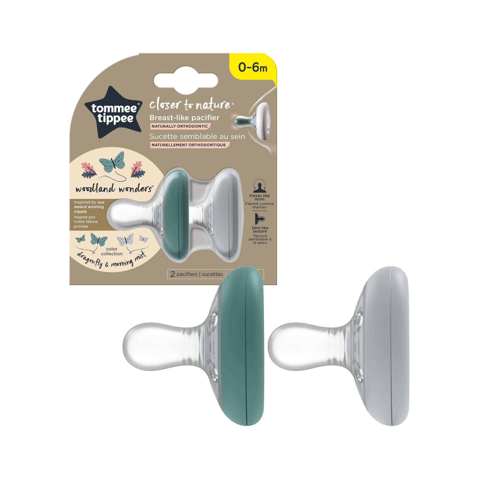 Suzeta Tommee Tippee Closer to Nature, 0-6 luni, 2 buc, Verde/Gri
