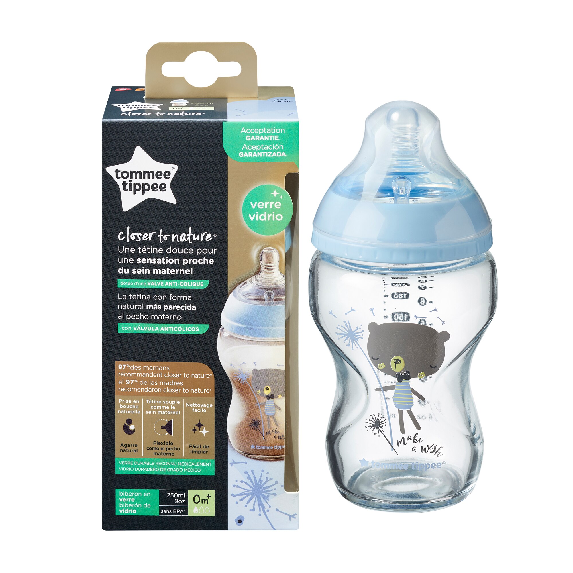 Biberon sticla Tommee Tippee Closer to Nature, 250 ml, de la nastere, Albastru