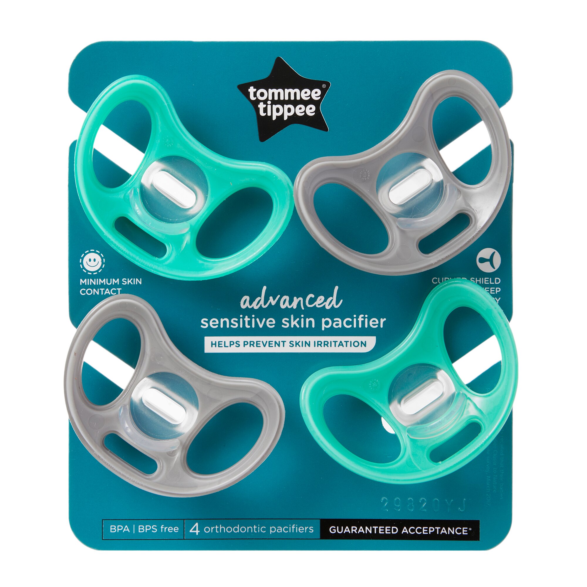 Suzeta Sensitive Tommee Tippee, 0-6 luni, 4 buc, Alb/Turcoaz