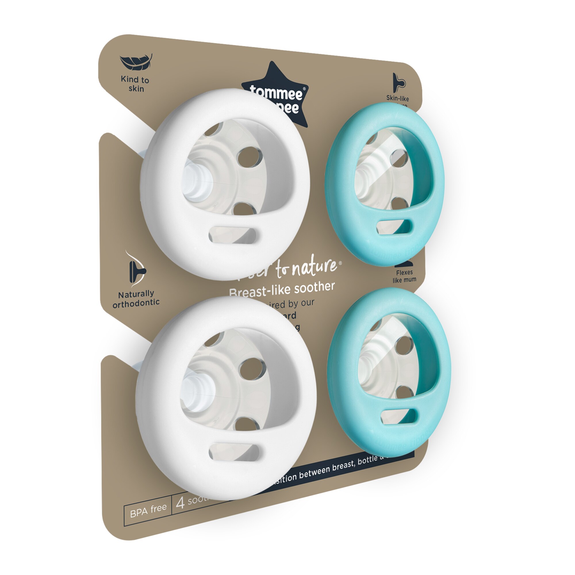 Suzeta Tommee Tippee Closer to Nature, 0-6 luni, 4 buc, Alb/Verde