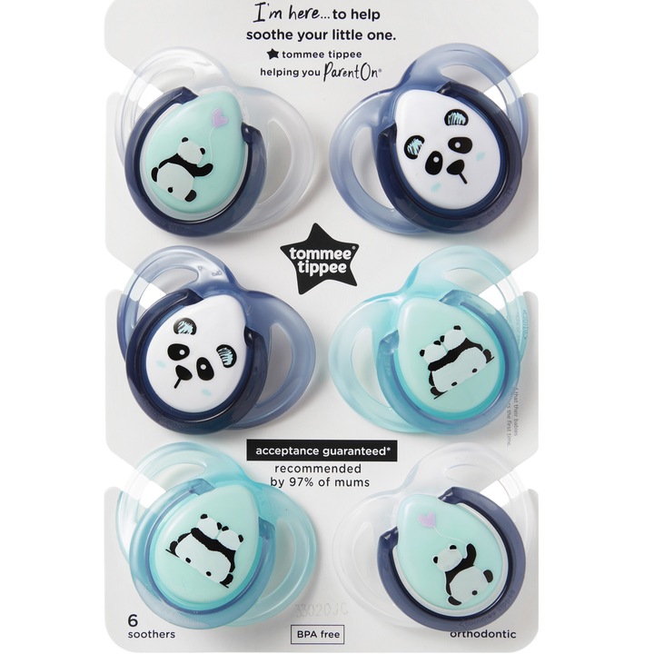 Ортодонтична залъгалка Tommee Tippee Anytime, 0-6 месеца, 6 броя, Бял/Зелен