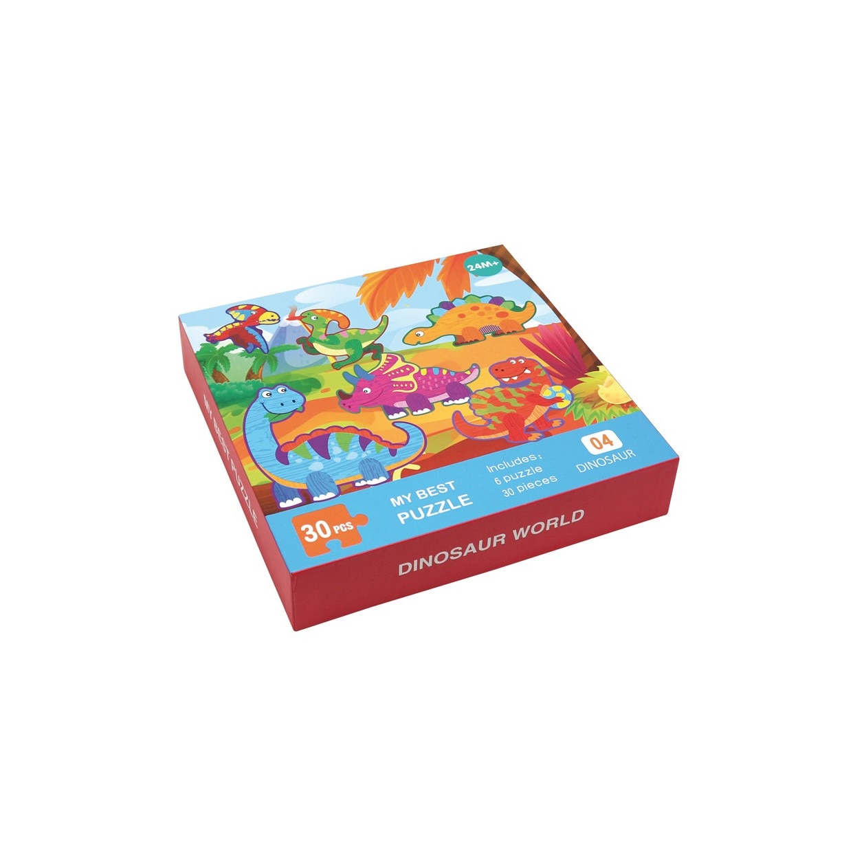 Cutie cu 6 puzzle-uri, 30 piese, Dinozauri Multicolor
