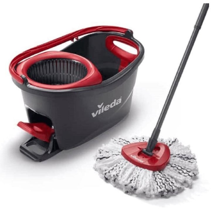 Set mop rotativ cu galeata Vileda Turbo 3 in 1 Microfibre Box Negru / Rosu