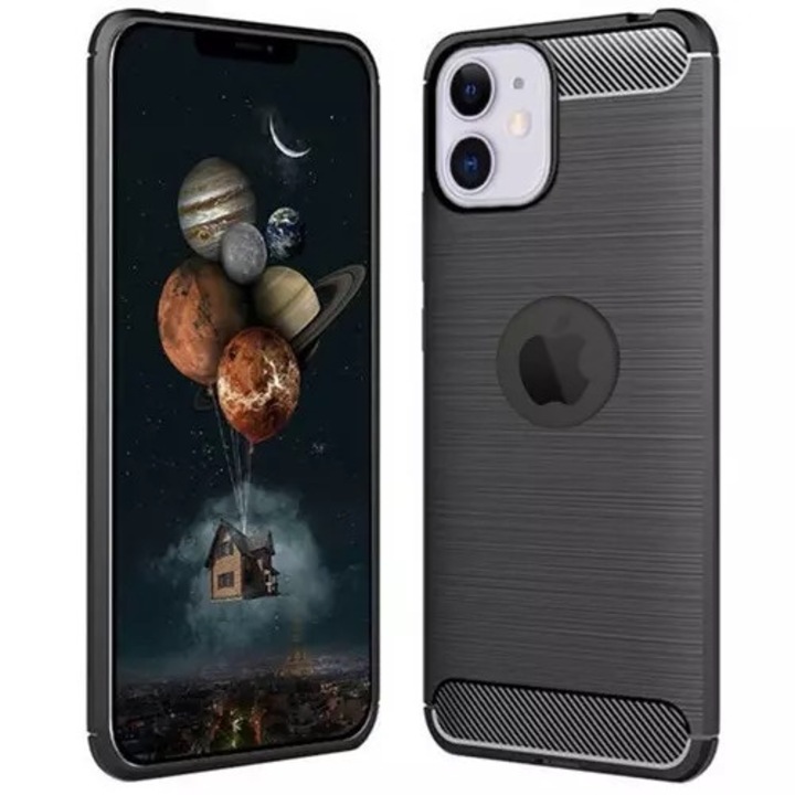 Калъф за телефон iPhone 12 mini - Forcell CARBON черен силиконов кейс (с изрез за лого на Apple)