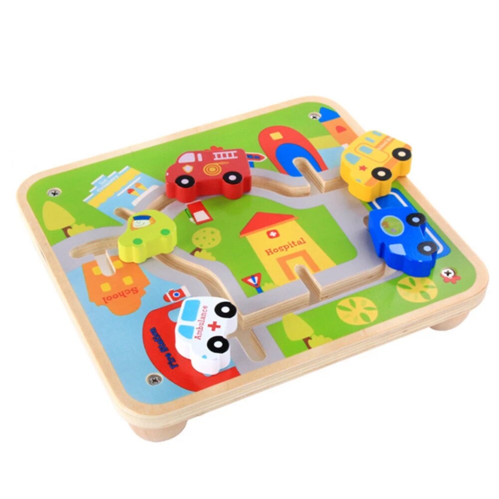 Joc din lemn Labirint cu piese 3D - Cursa masinilor, WD9537 RCO®