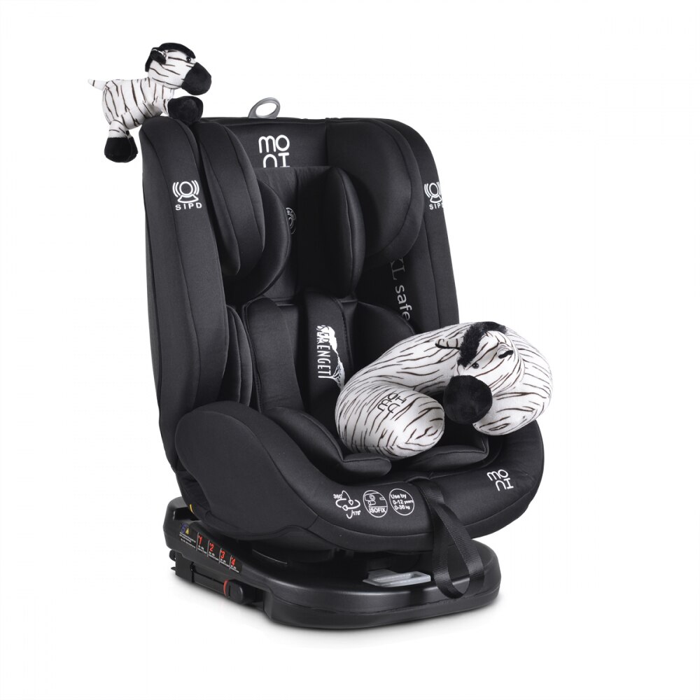 Scaun auto 0-36 kg, cu isofix, 4 pozitii inclinate ale spatarului, sezut rotativ 360 de grade, 66x45x44 cm, negru