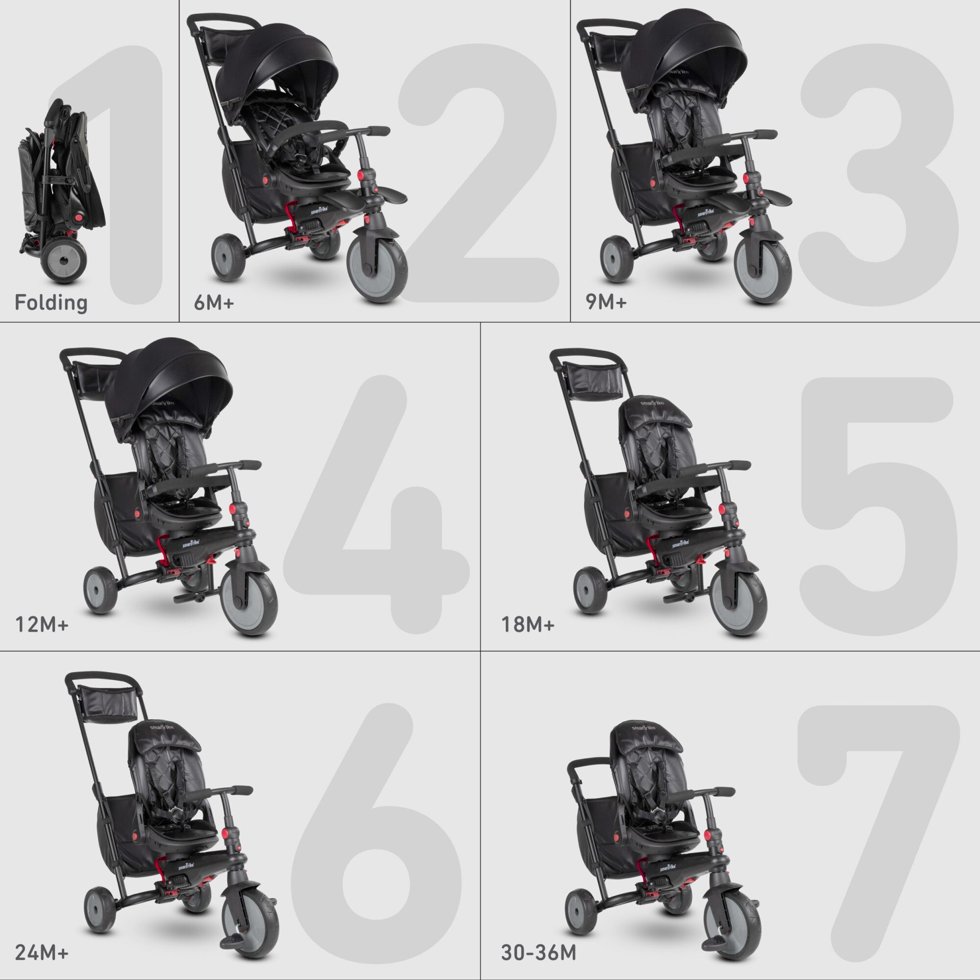 Tricicleta pliabila Smart Trike 7 in 1 STR7 Urban Leather Black