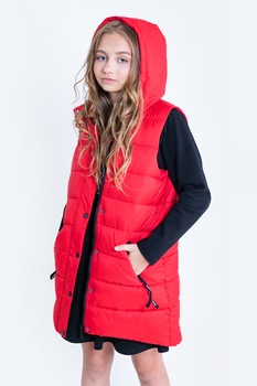 Big Star, Vesta cu vatelina, gluga si aspect matlasat, Rosu, 152 CM Big Star, Vesta cu vatelina, gluga si aspect matlasat, Rosu, 152 CM