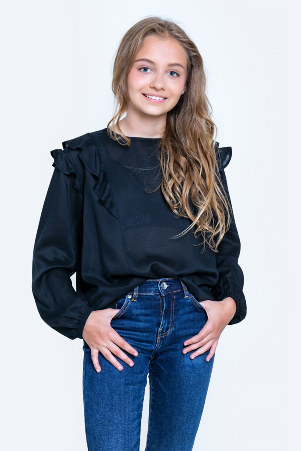 Big Star, Bluza din modal cu volane, Bleumarin