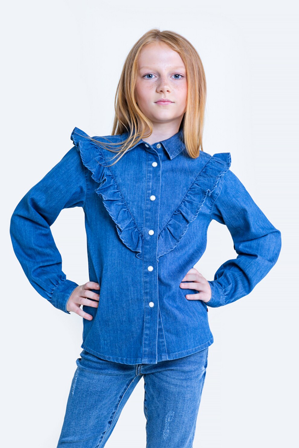 Big Star, Camasa din denim cu volane, Albastru