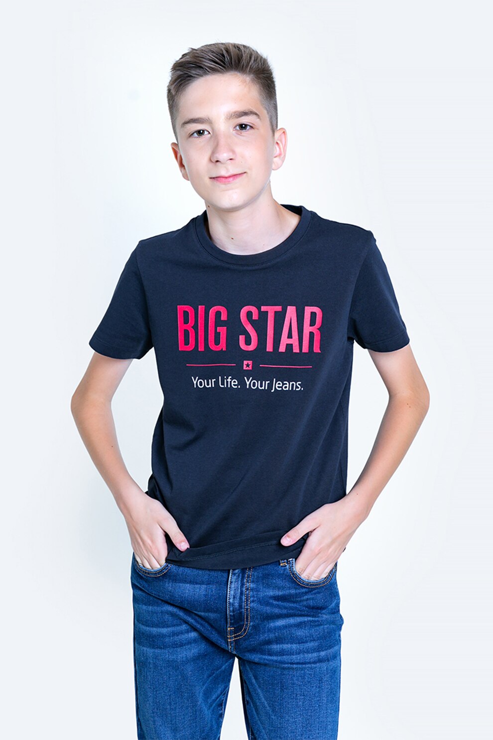 Big Star, Tricou de bumbac cu imprimeu logo, Bleumarin