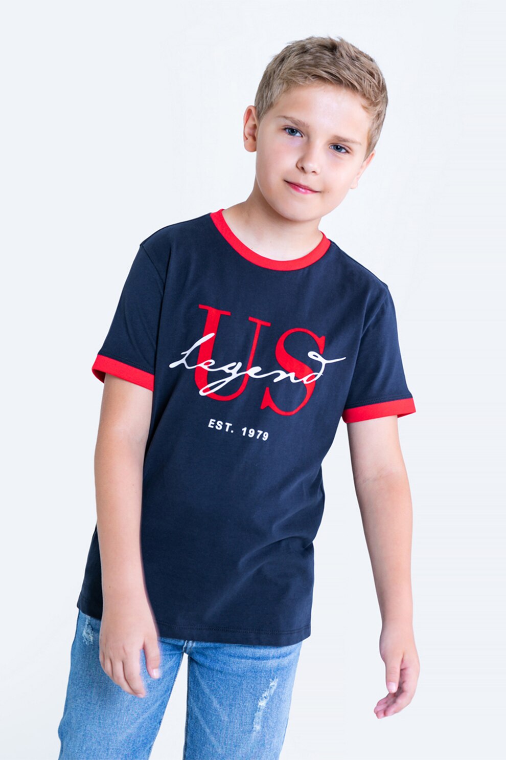 Big Star, Tricou cu imprimeu logo, Bleumarin/Rosu