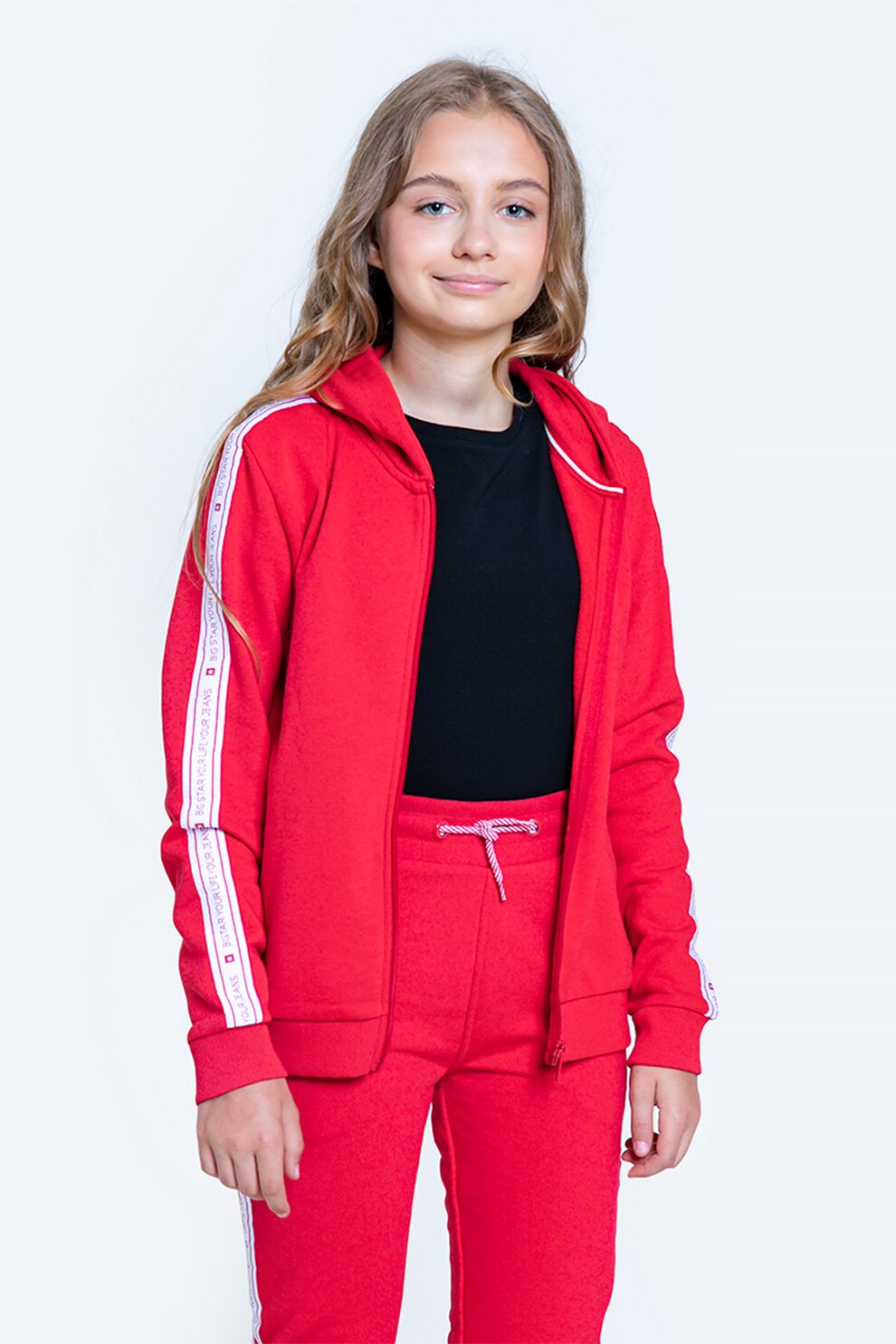 Big Star, Hanorac cu fermoar si banda laterala cu logo, Rosu