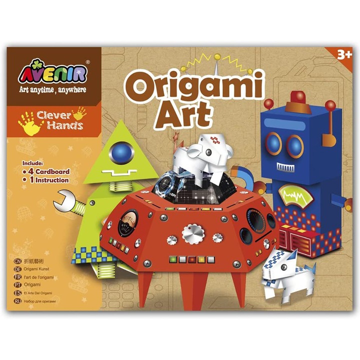 Kit creativ origami, Chippo, Tema spatiala, fara lipici, 4 origami