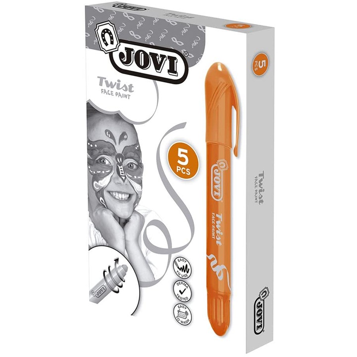 Комплект флумастери Jovi 029827-7 1-28, За рисуване на лице, Дерматологично тестван, Оранжев, 5 броя