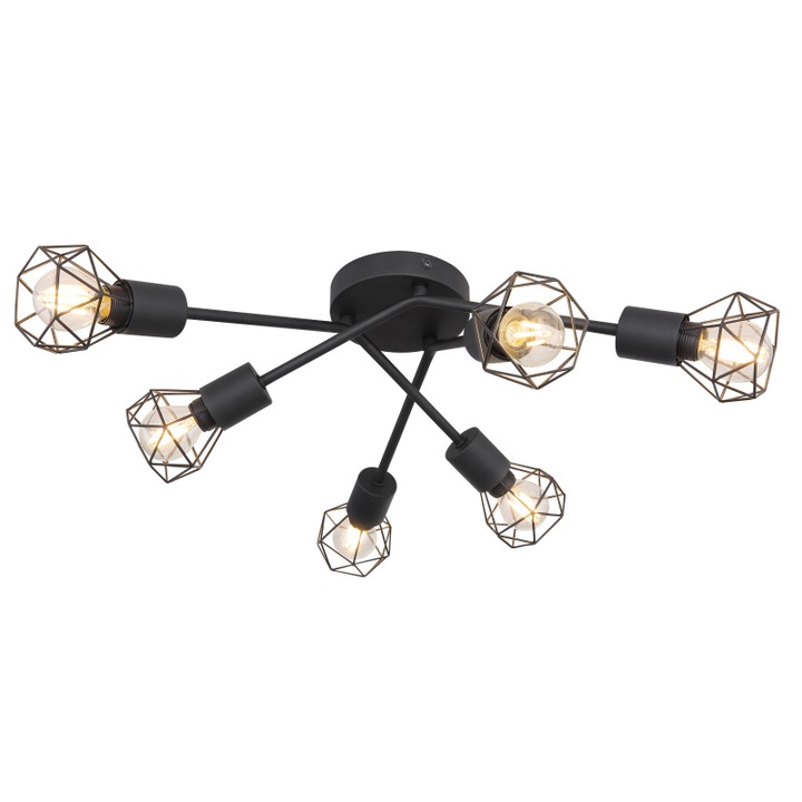 Plafoniera, metal negru, D:630, H:180, exkl. 6xE14 40W 230V