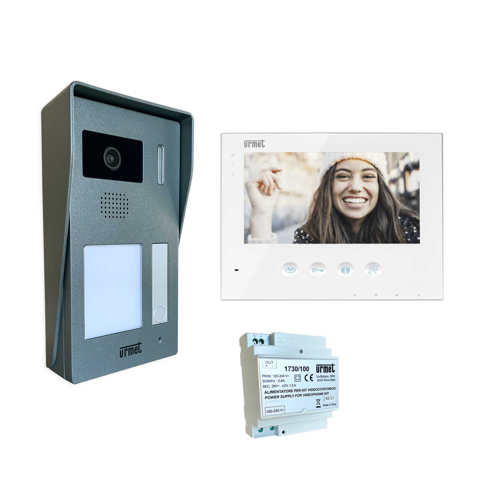 Kit videointerfon, Urmet, 1730/501 pentru un apartament, cablaj 2 fire, modul CallMe predispus