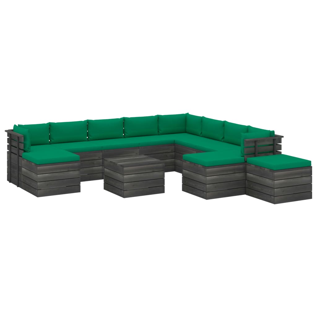 Set mobilier de gradina din paleti cu 8 canapele, 3 tabureti cu perne si 1 masa vidaXL, Lemn, Verde
