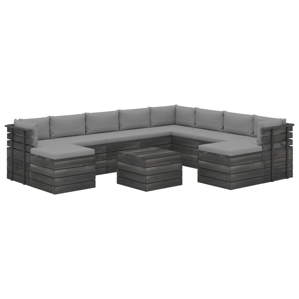 Set mobilier de gradina din paleti cu 8 canapele, 2 tabureti cu perne si 1 masa vidaXL, Lemn, Gri